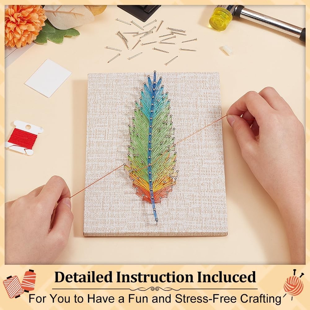 WEBEEDYDIY String Art Kit for Adults Beginners, Medium, multicolor-feather