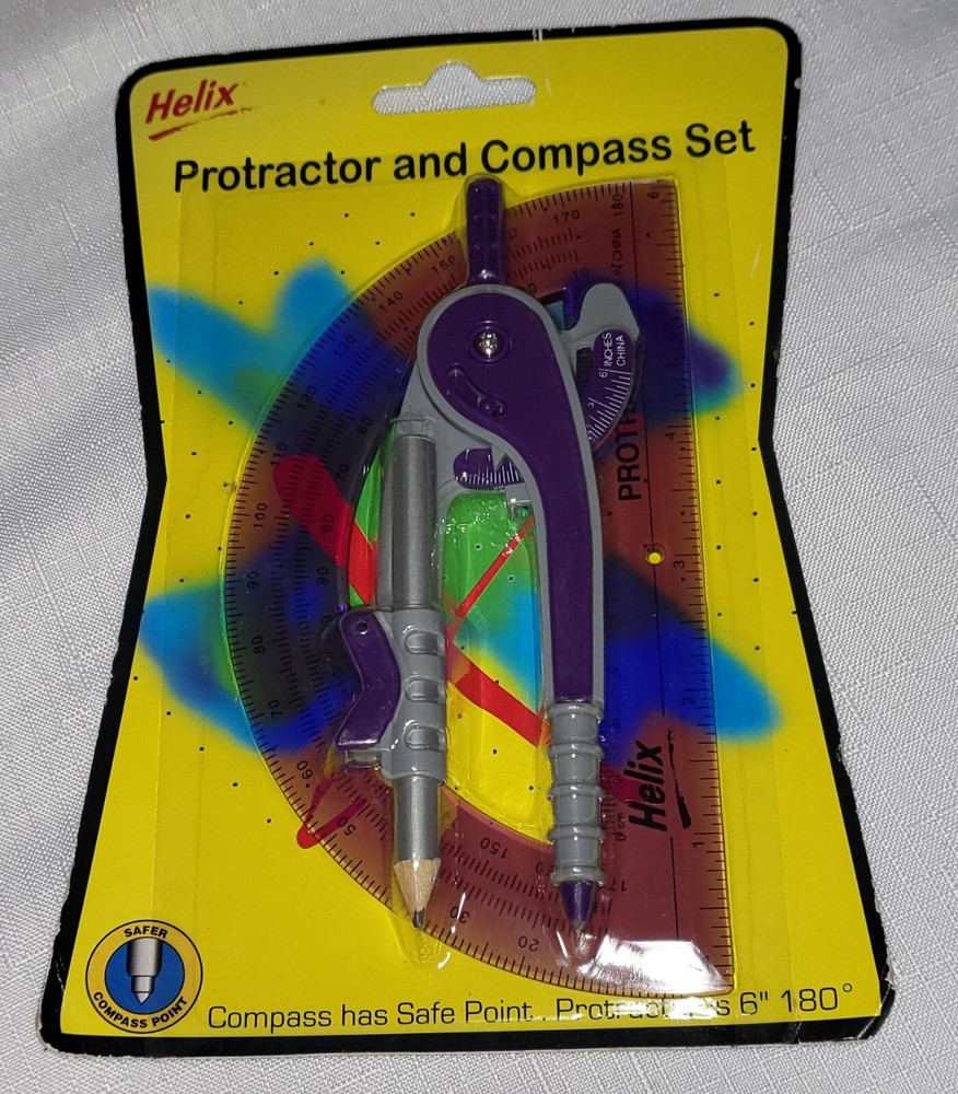 Helix Protractor Compass Set School Math Geometry Drawing Art, New