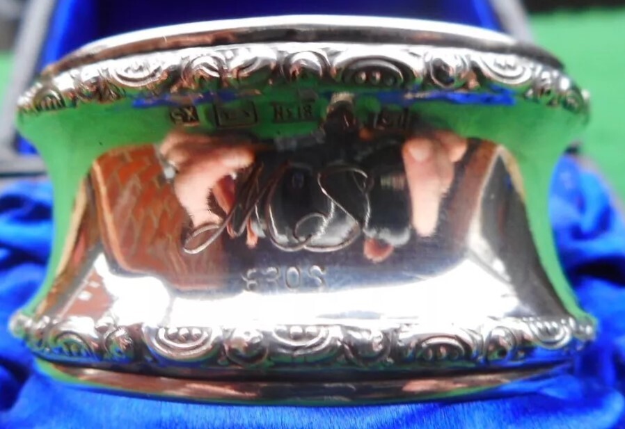 Swedish 830 Silver Napkin Ring "MS" "OS" initials engraving, dated 1900