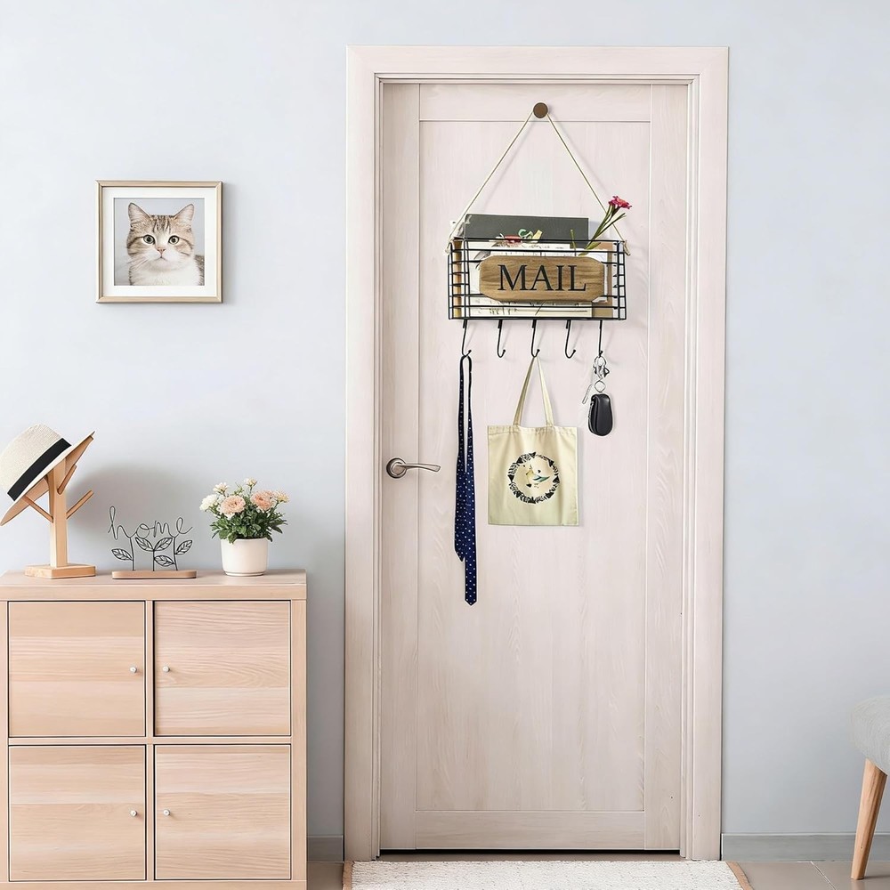 Compact Rustic Key Holder and Mail Organizer - Wall Mounted for Easy Access