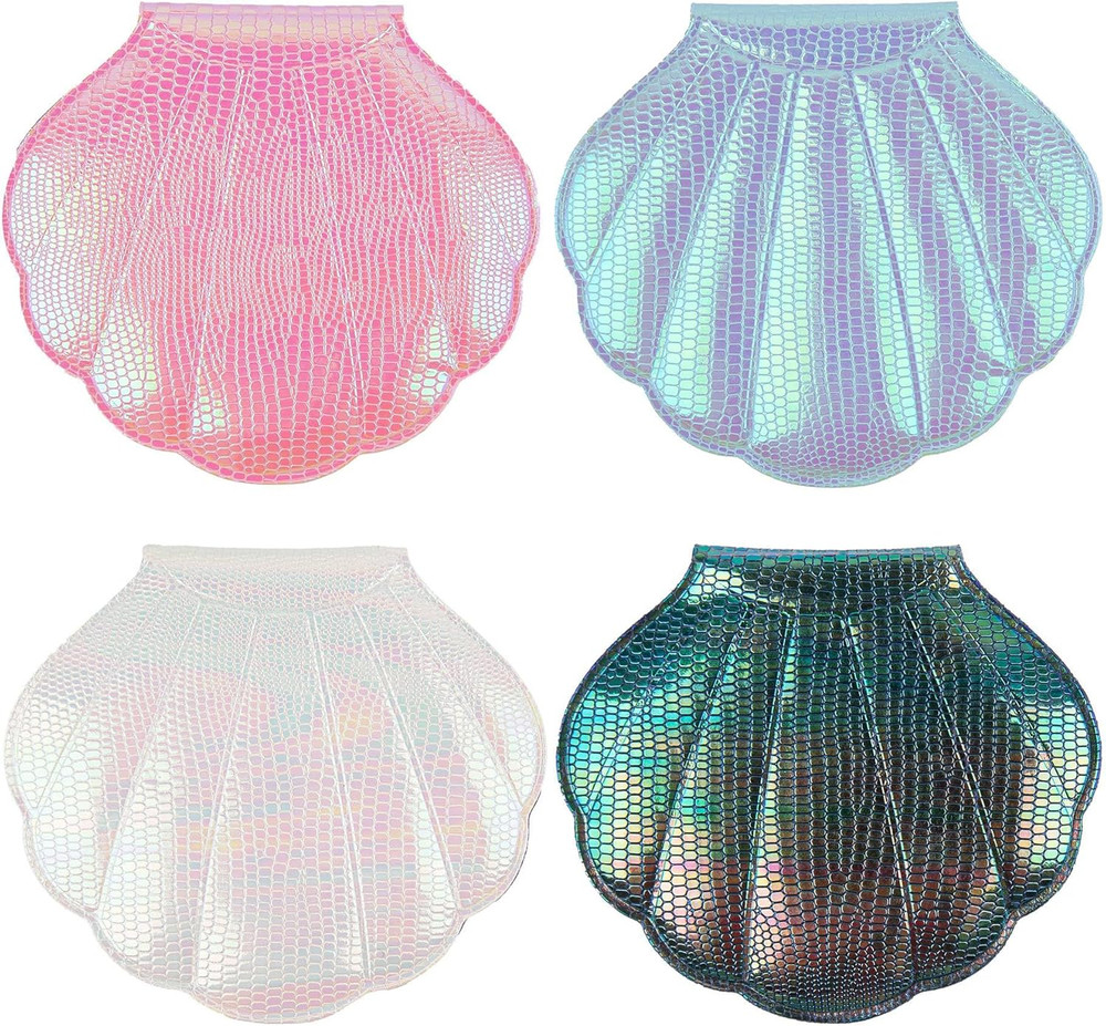 , 4 Pack Glitter Shell Double-Sided Magnification Makeup Mirrors Colors Handheld