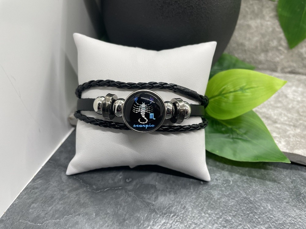 Leather Bead Bracelet Stackable Adjustable Tie New Free Ship Scorpio A3402