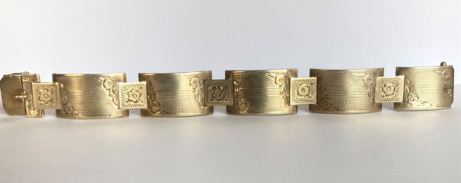 VintageGold Vermeil 835 Silver Floral Hinged Panel Bracelet-Very Rare-Hallmarked