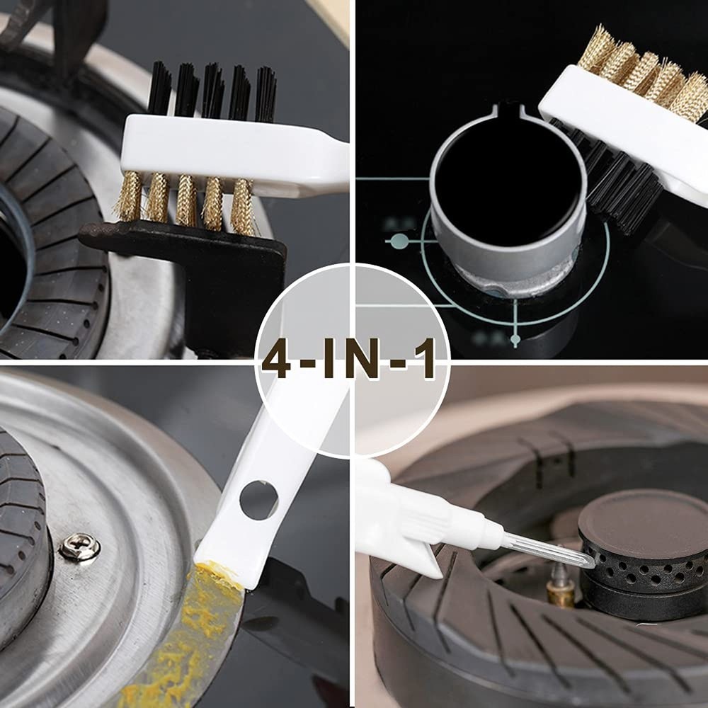 Kitchen Stove Cleaning Brush + Scraper Tool Set, Brass Wire Brushes for Range...