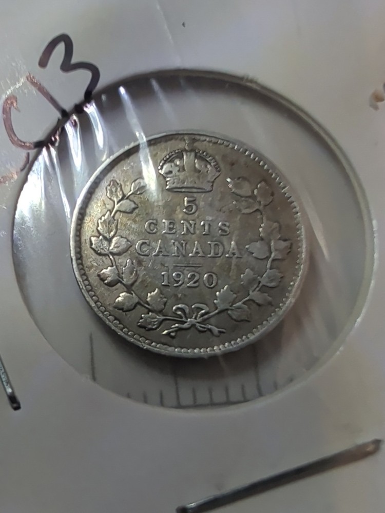 1920 Canada 5c Silver Coin-Nice Grade--CC13