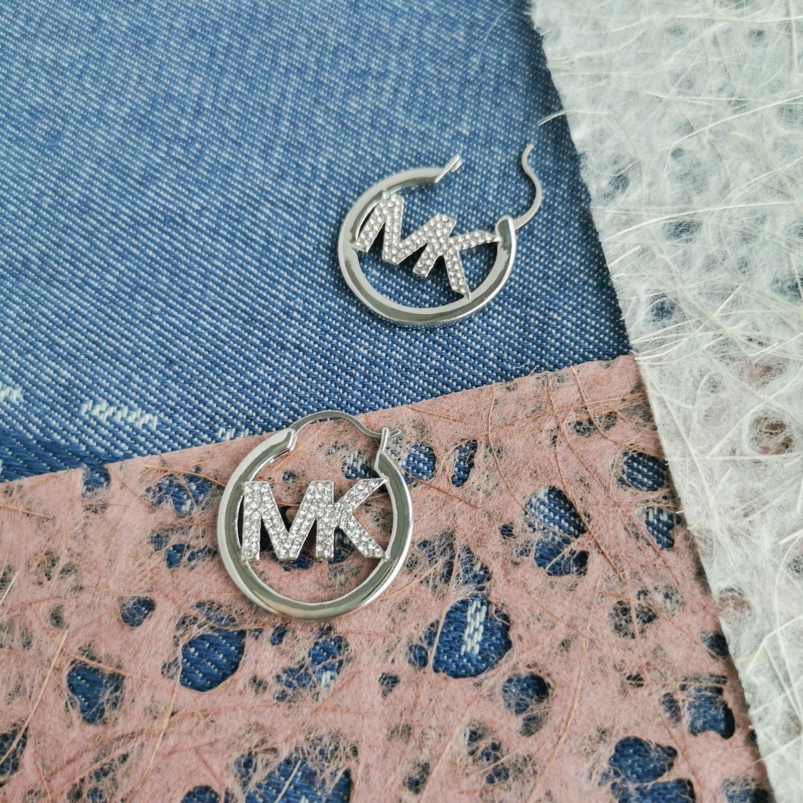 Michael Kors Pave Hollow Logo Hoop Earrings NEW