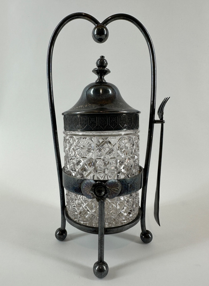 Glass Pickle Relish Sugar Fork Silver Castor Reed Barton Daisy Button EAPG