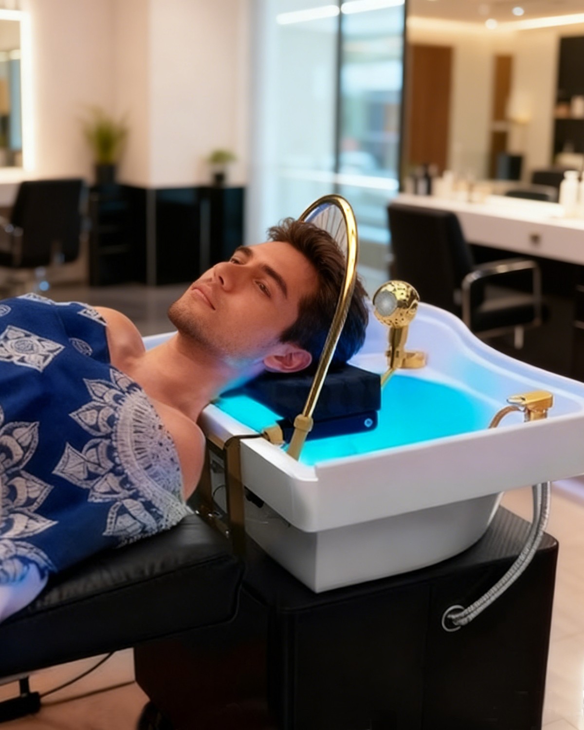 Backwash Head Spa Shampoo Bowl Massage Bed Salon w/Water Cycle,LED Light Therapy