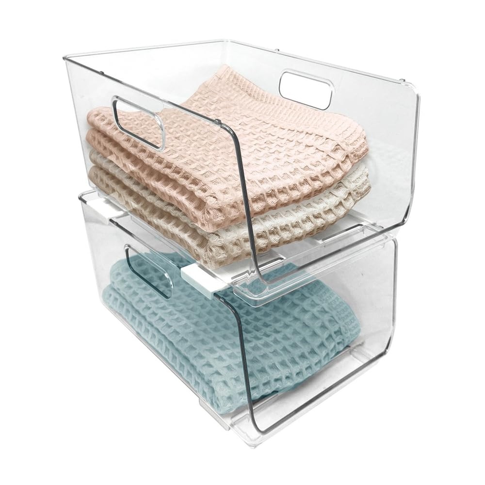 Isaac Jacobs 2-Piece (11.9" x 8.6" x 6.1") Large Deep Stackable Clear Storage...