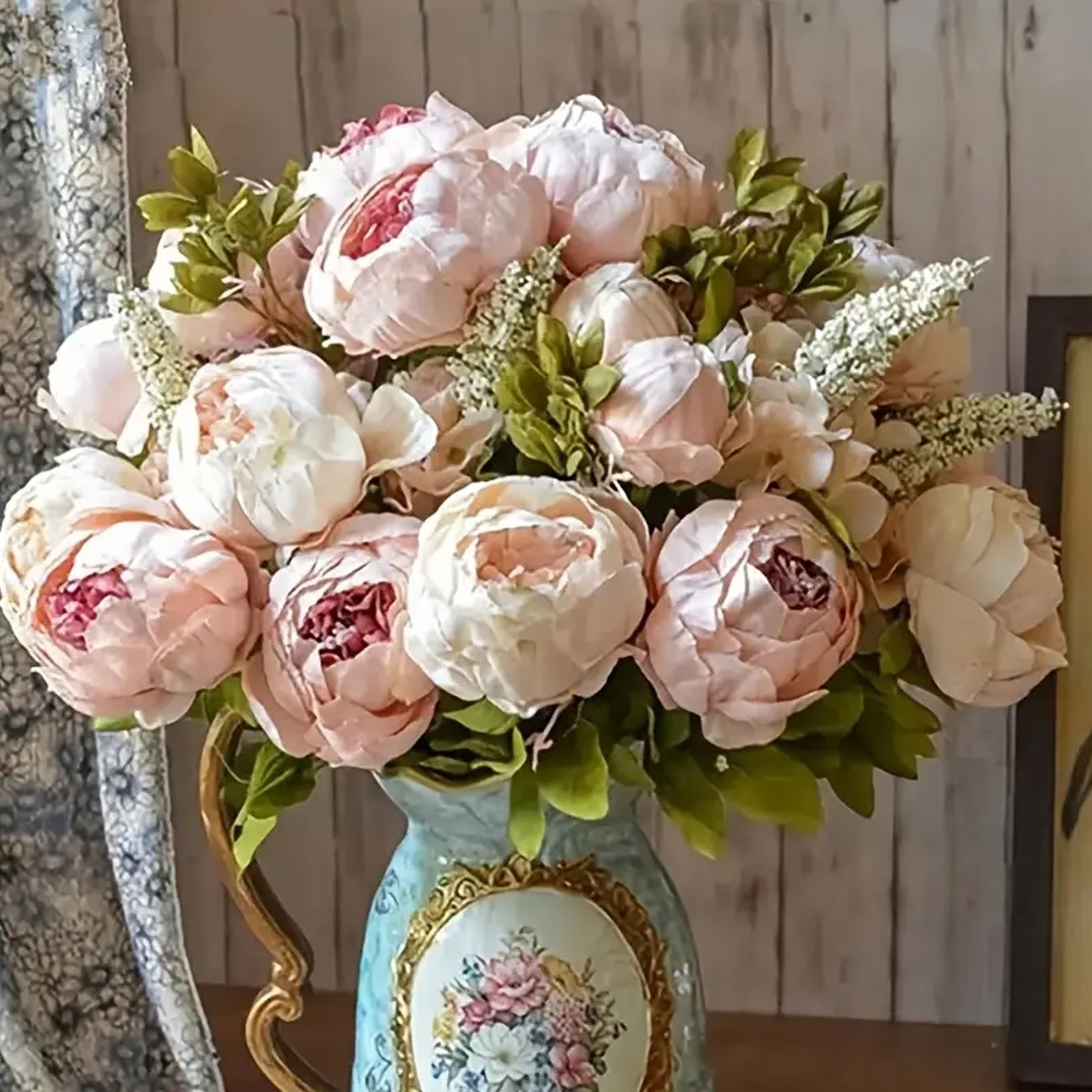 A bouquet of European-style faux peony silk flowers for home decor