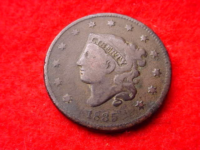 1835 SMALL 8 CORONET HEAD LARGE CENT NICE  COPPER CENT!   #T-176