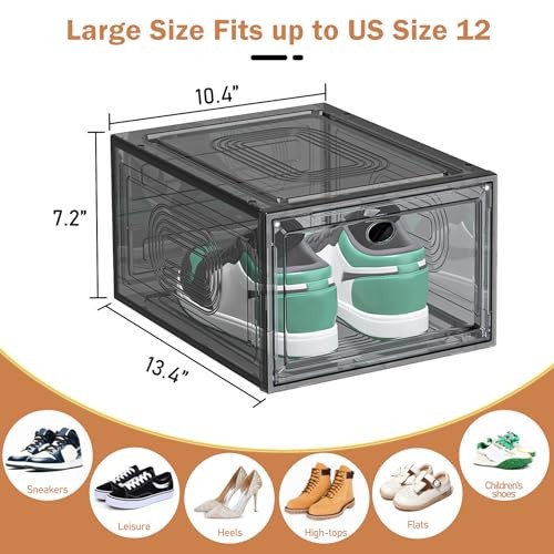 Thicken Shoe Organizer Stackable,Upgraded Sturdy Shoe Storage Box 10 Pack Black