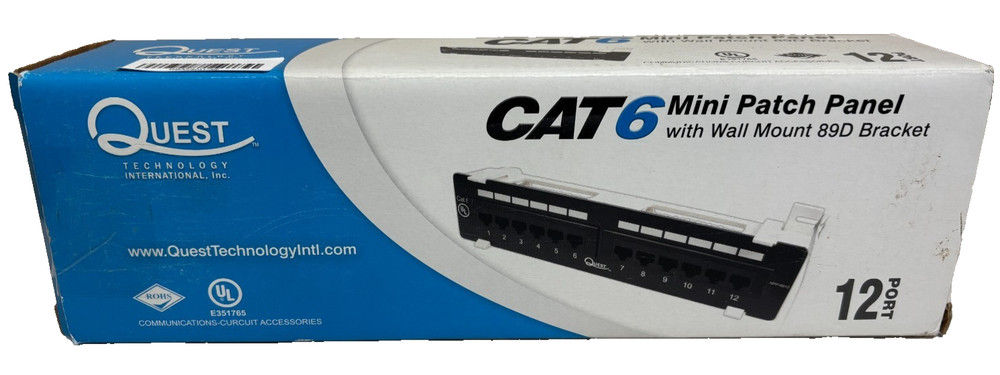 Quest Technology NPP-6012, CAT6 Mini Patch Panel w/ Wall Mount 89D Bracket - New