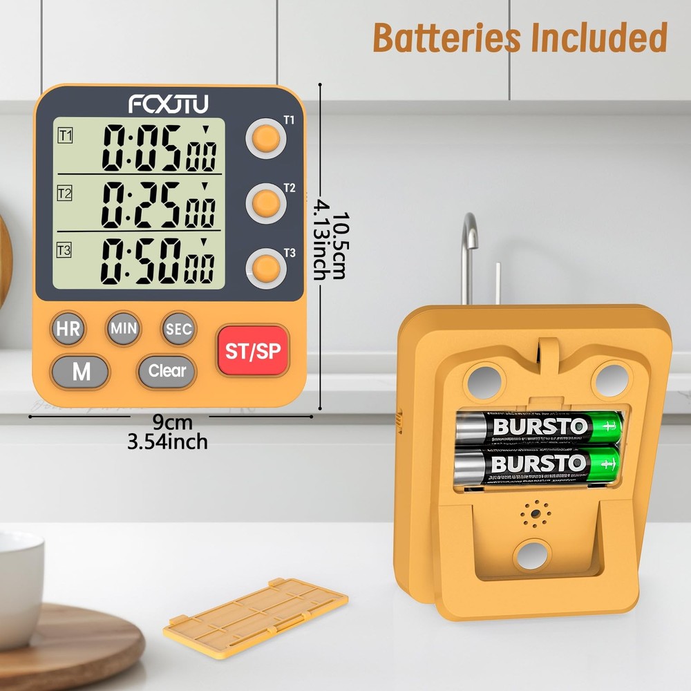 Digital Dual Triple Kitchen Timer, 3-Channel Magnetic Countdown Timer for Coo...