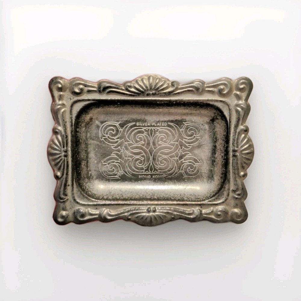 Vintage Floral Etched Silver-Plated Metal Salt Cellar