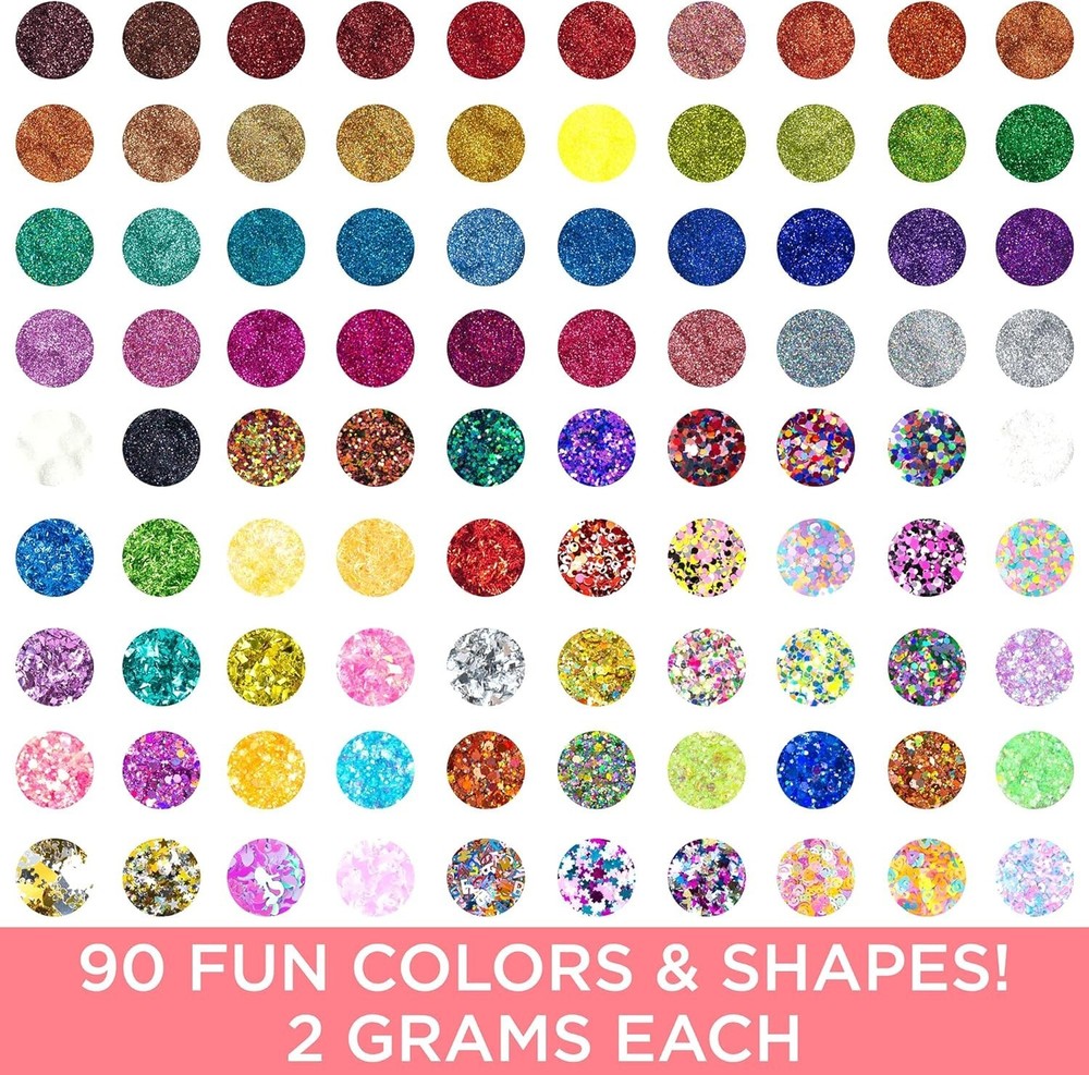Sparkle & Shine: 90-Piece Assorted Glitter Pack for Crafts & DIY Projects