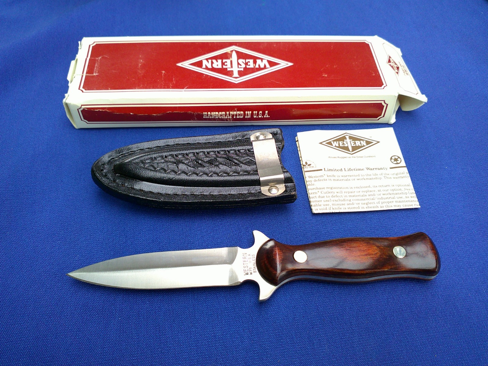Vintage Western USA W75 Double Edge Boot Knife Dagger Fixed Blade W/Sheath NIB