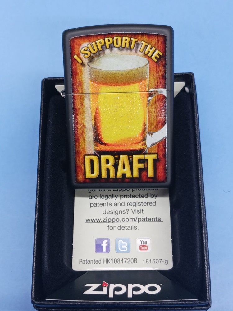 Zippo 28294 Black Matte I Support The Draft