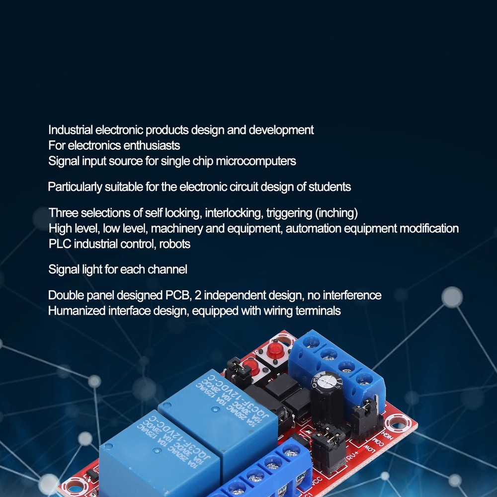 Relay Module 2 Channel Button Self-Locking Interlock High Low Level Trigger