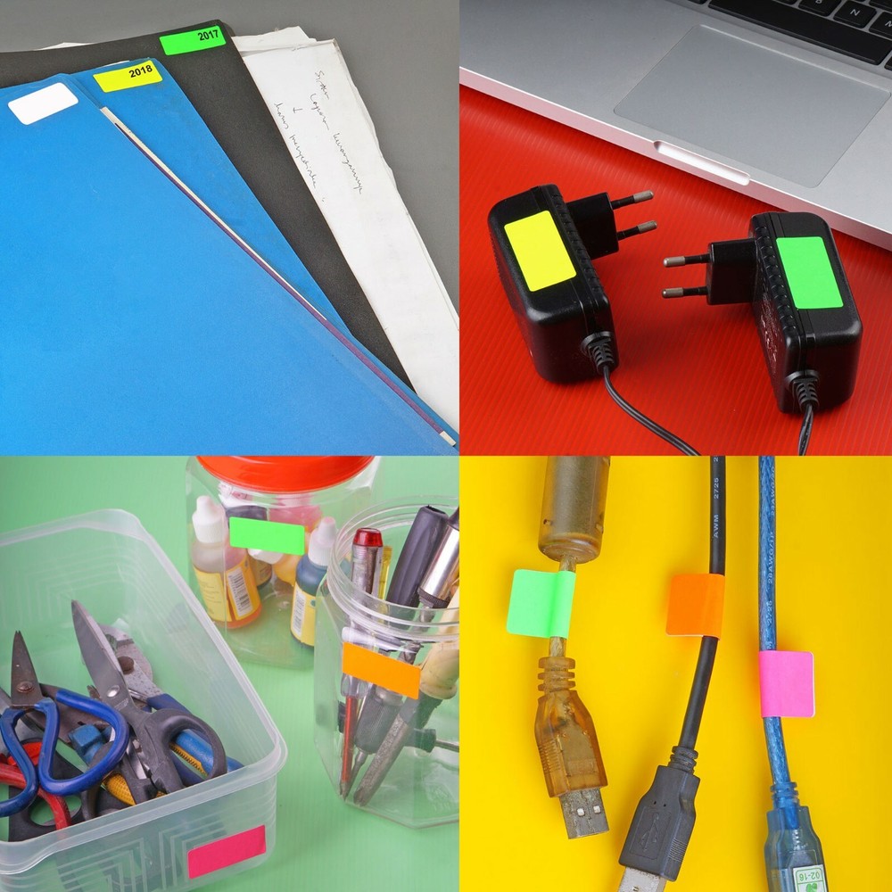 Fluorescent Neon Color Stickers Permanent Adhesive Rectangular Labels 400 Pack