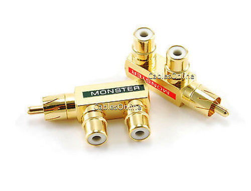 2-PACK RCA Gold-Plated 1-Male/2-Female Slim Line Signal Splitter Adapter