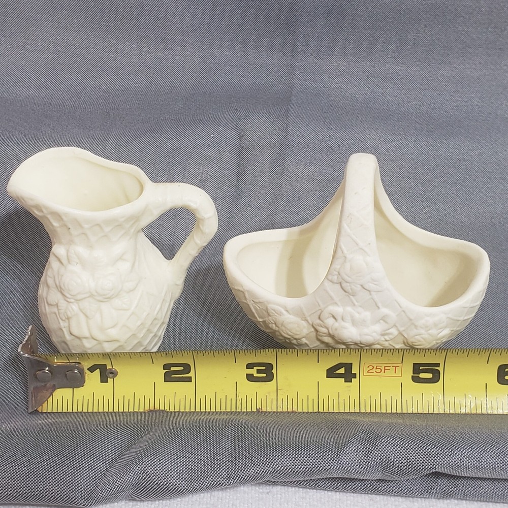 Picnic Basket and Pitcher Miniature Chalkware Weave Pattern