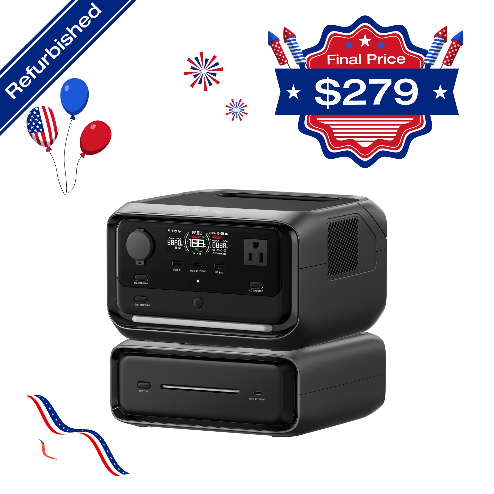 EcoFlow 572Wh River 3 Plus Portable Power Station with EB300 Extra Battery