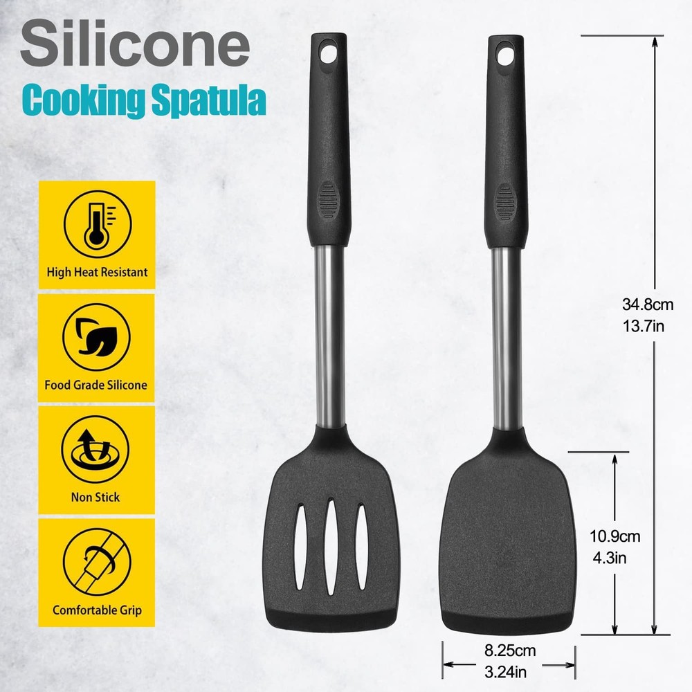 2 Pack Silicone Spatulas Solid Slotted Nonstick Turners Heat Resistant