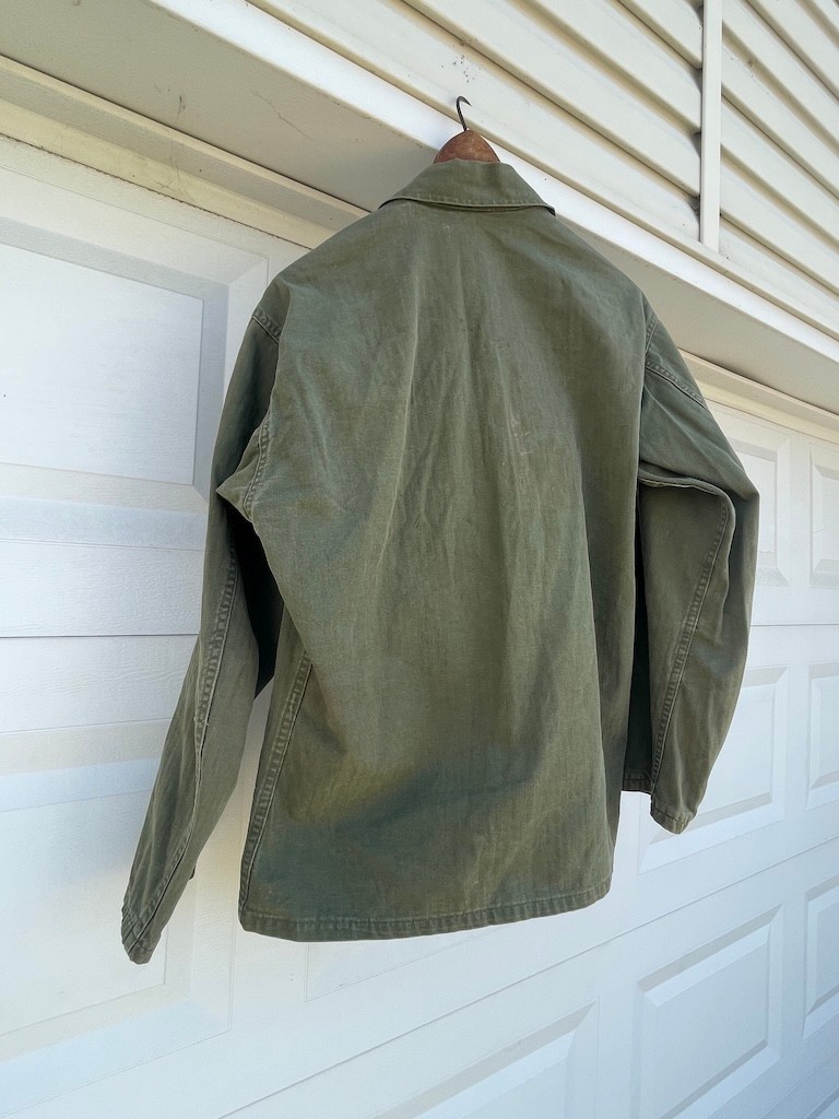 vtg WW2 US Military Army green button field shirt jacket HBT OG 107 Poplin WWII