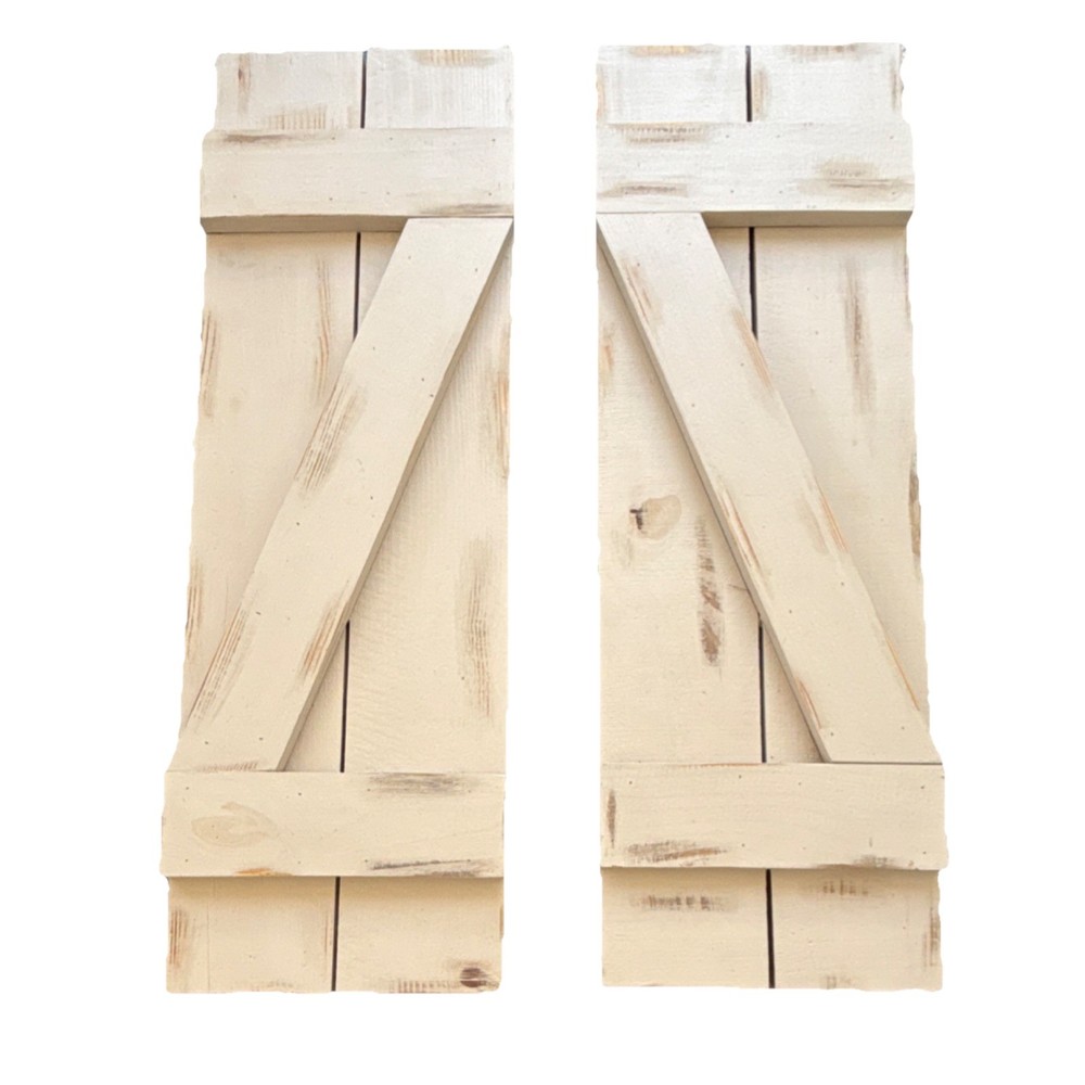 Beige Solid Wood Window Shutters Pair, Solid Panel, 35" x 11", Hand Made- Rustic
