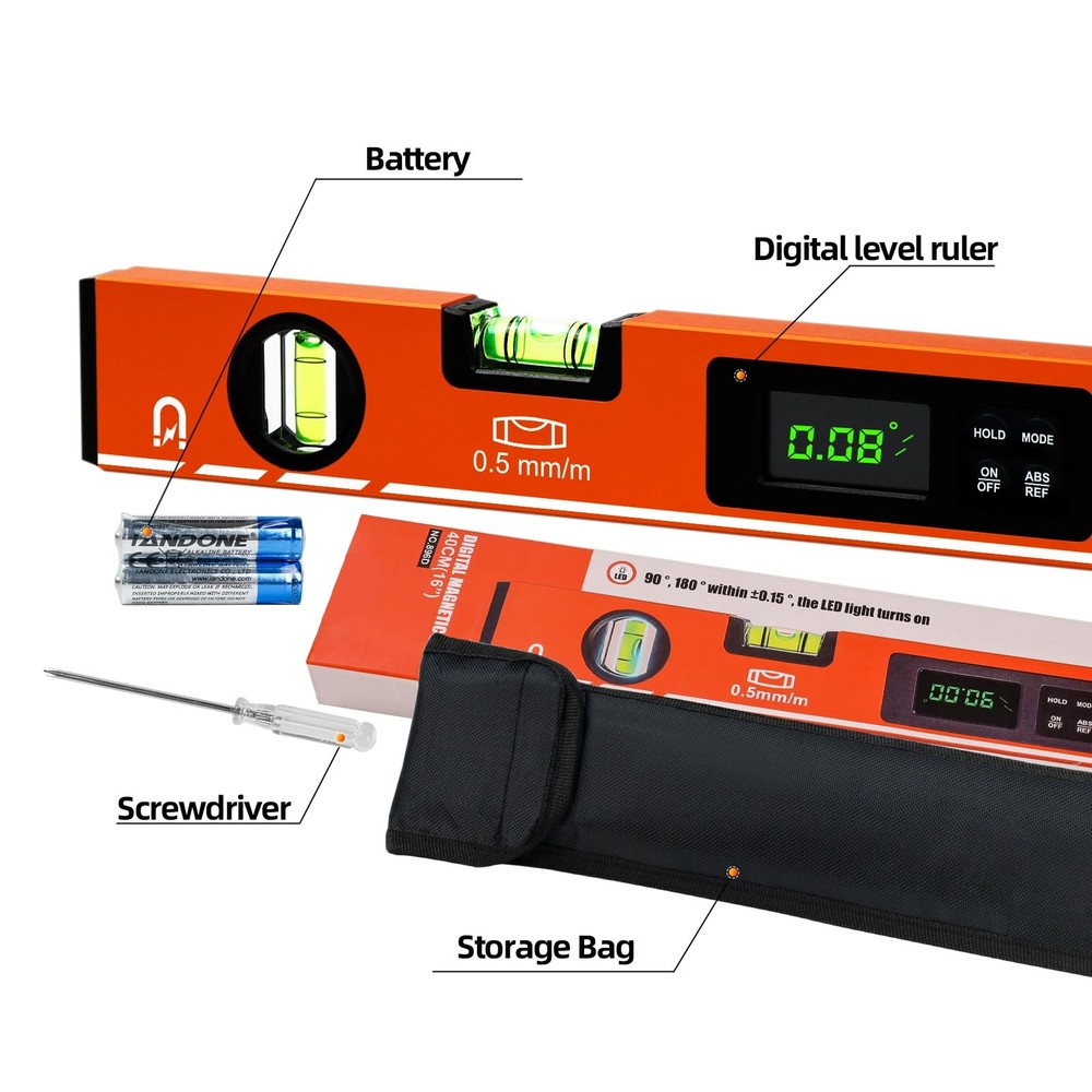 16inch Digital Level with LCD Display - Bubble Light Up Function - Champagne
