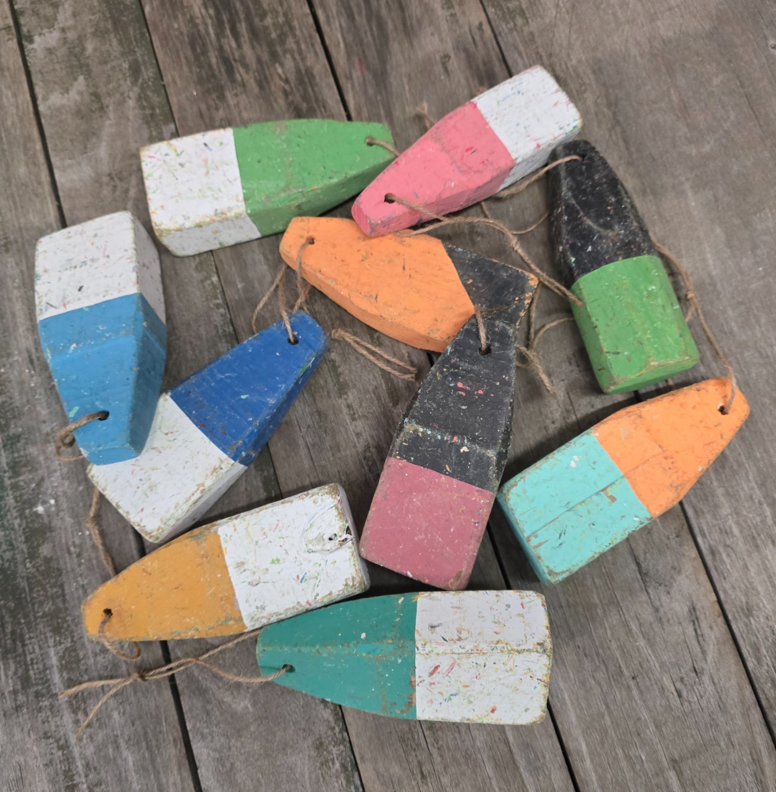 10 WOOD LOBSTER TRAP BUOY FLOATS Wooden Nautical Beach Boat House Decor Fishing