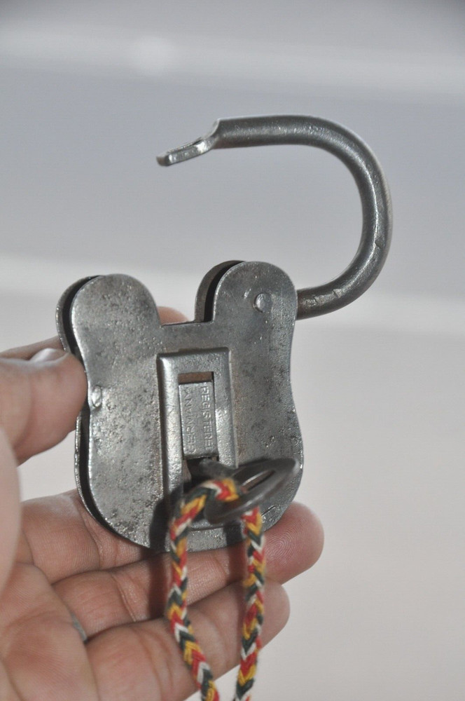 Vintage Iron Handcrafted Unique Shape Flat German Padlock