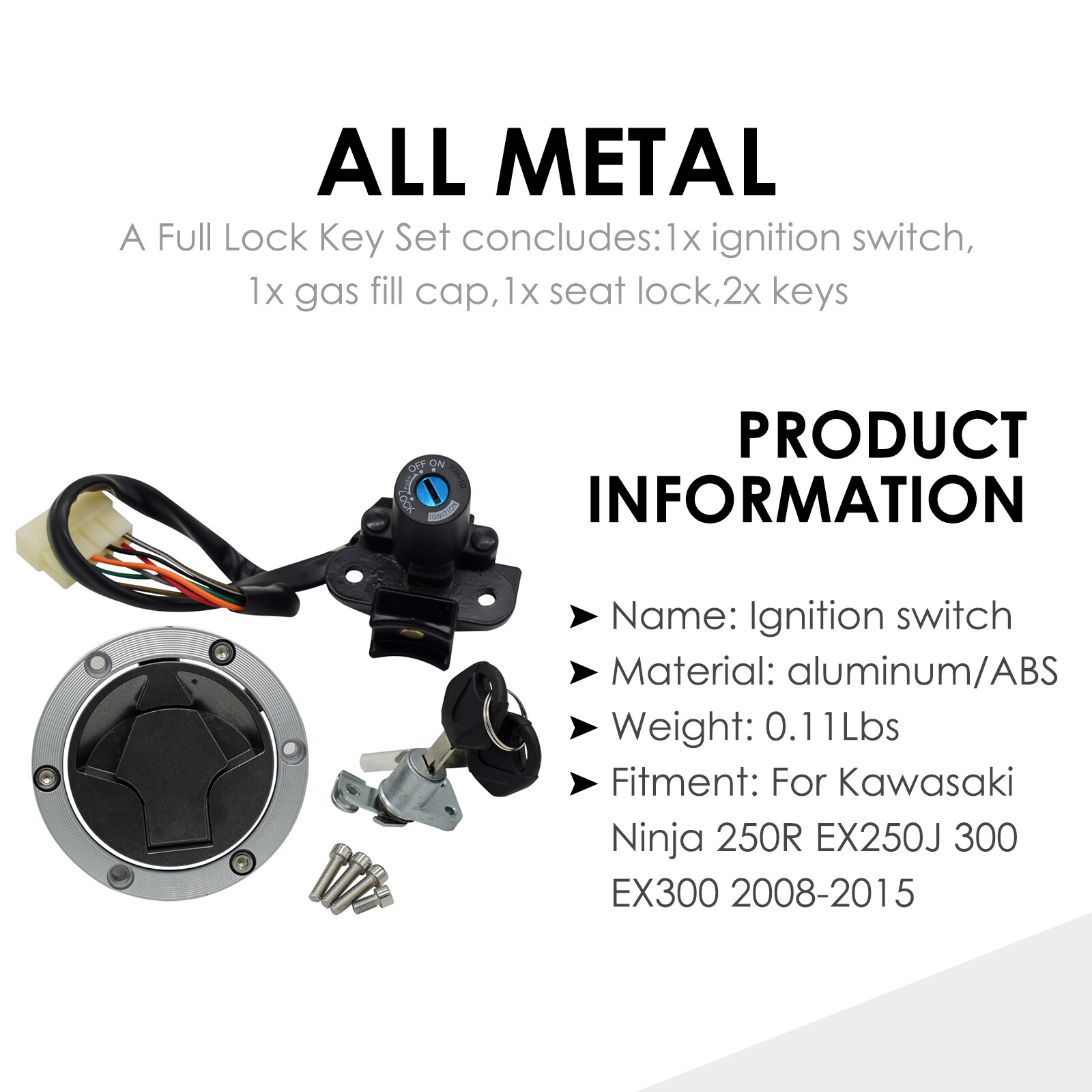 Complete Lock Set for Kawasaki Ninja 250R EX250J 2008-2012 Gas Cap Ignition Key