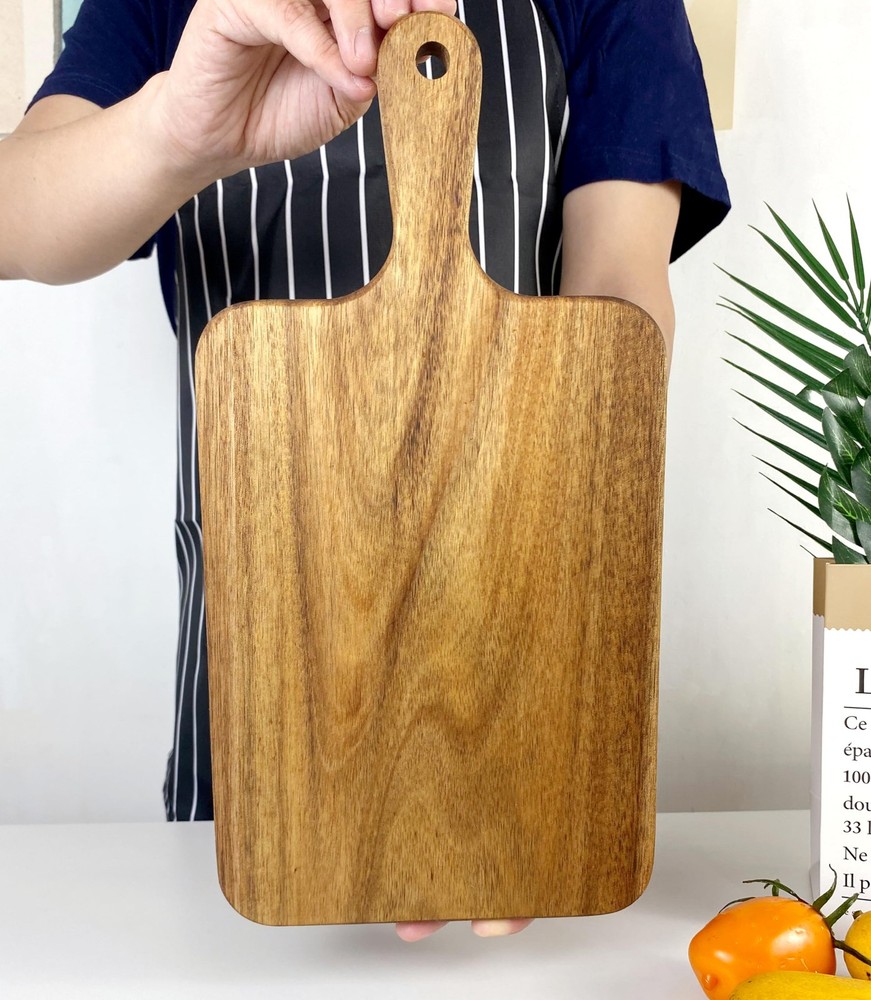 2 Pack Small Acacia Wood Cutting Board Handle 13.7x7 Inch Rectangular