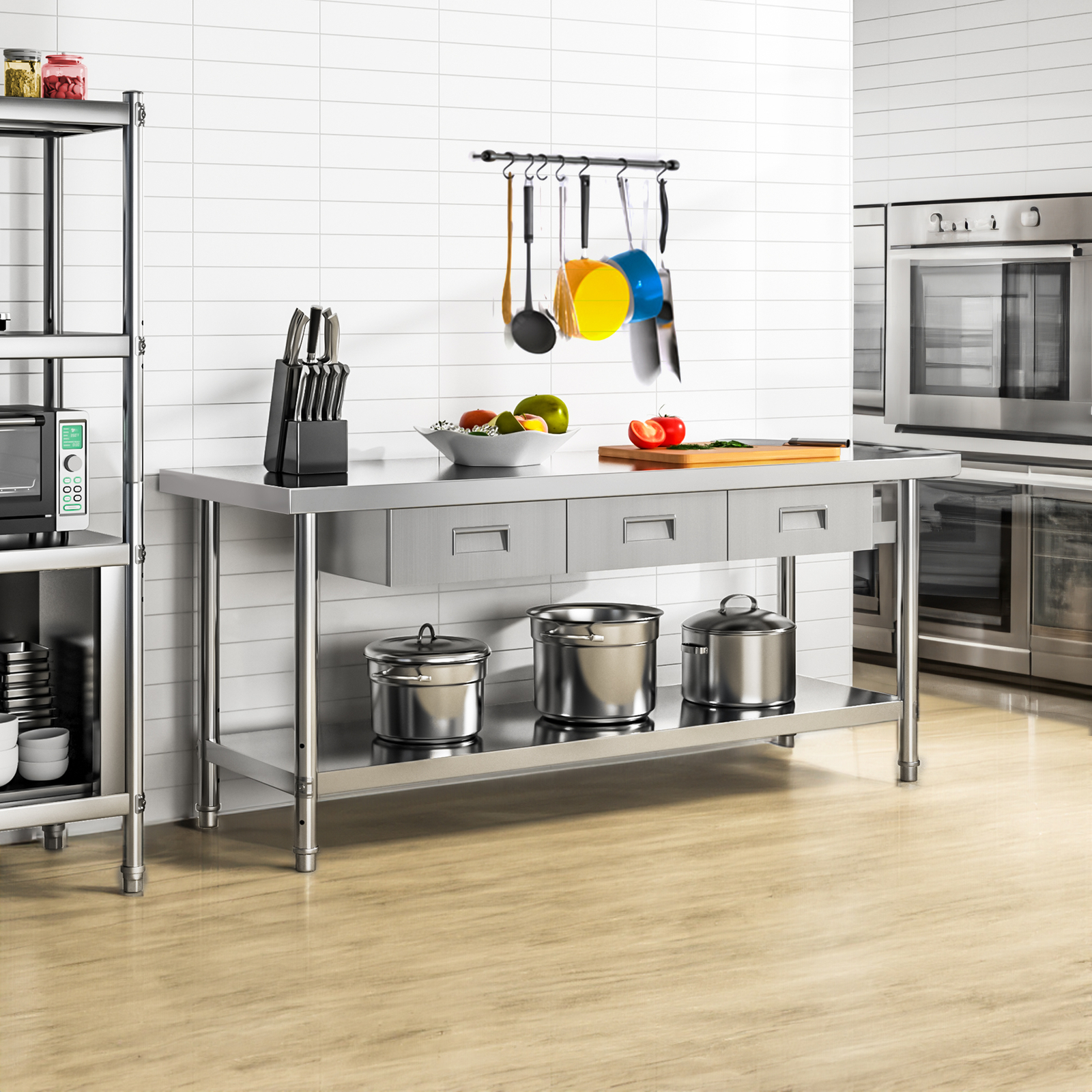 60" X 24" Stainless Steel Table Work Table Metal Table Prep Table with 3 Drawers