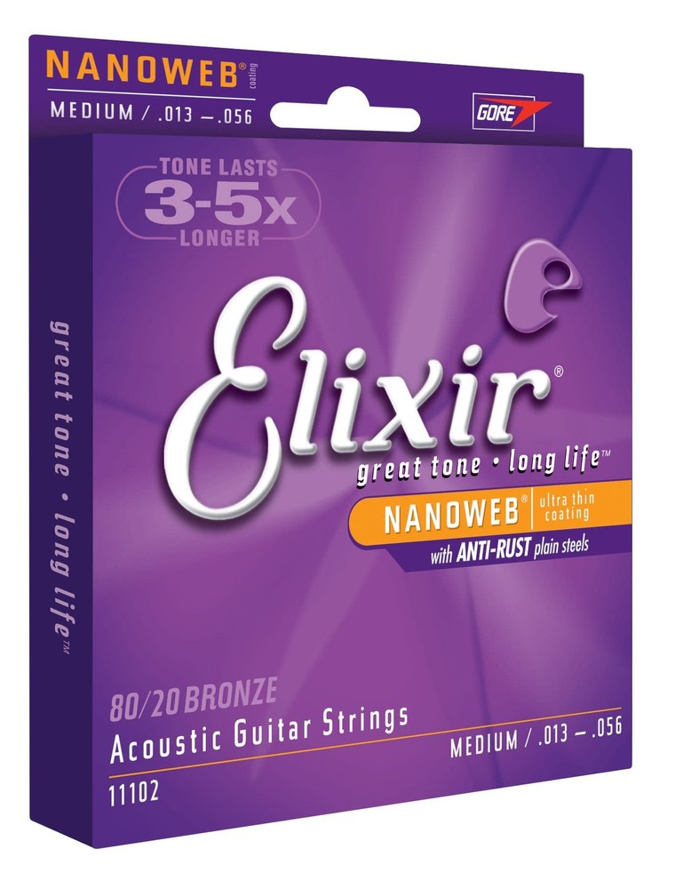 3 Sets of Elixir 11102 Medium Acoustic Strings (13-56) (Nanoweb)