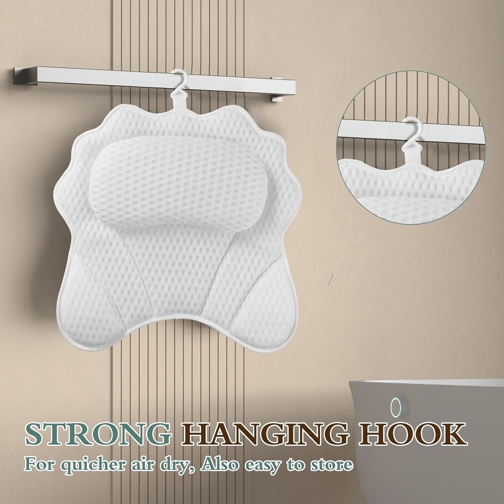 Soft Polyester Bath Pillow with 6 Strong Suction Cups - Enhances Spa Experience