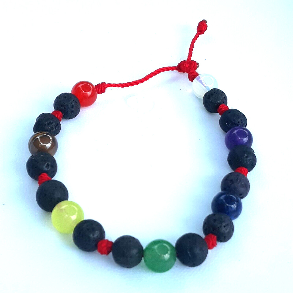 Protection Bracelets 7Chakras with Lava in Red string
