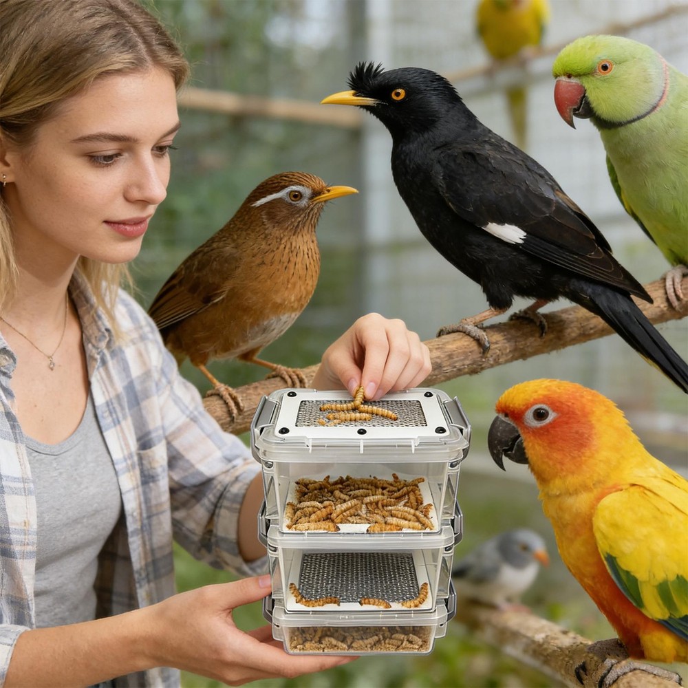Mealworm Breeding Kit 3-Layer Silkworm Feeder Bin Corn Worm Breeder