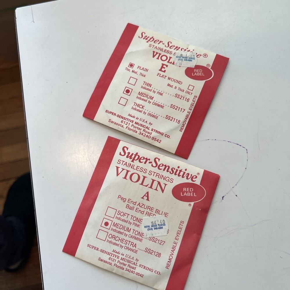 Super Sensitive Red Label Violin Strings Set Size 4/4 Medium New