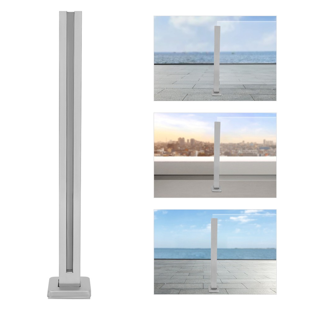 Glass Railing Post,End Post Floor Mount Patio Balcony Railing Clamp Silver 65cm