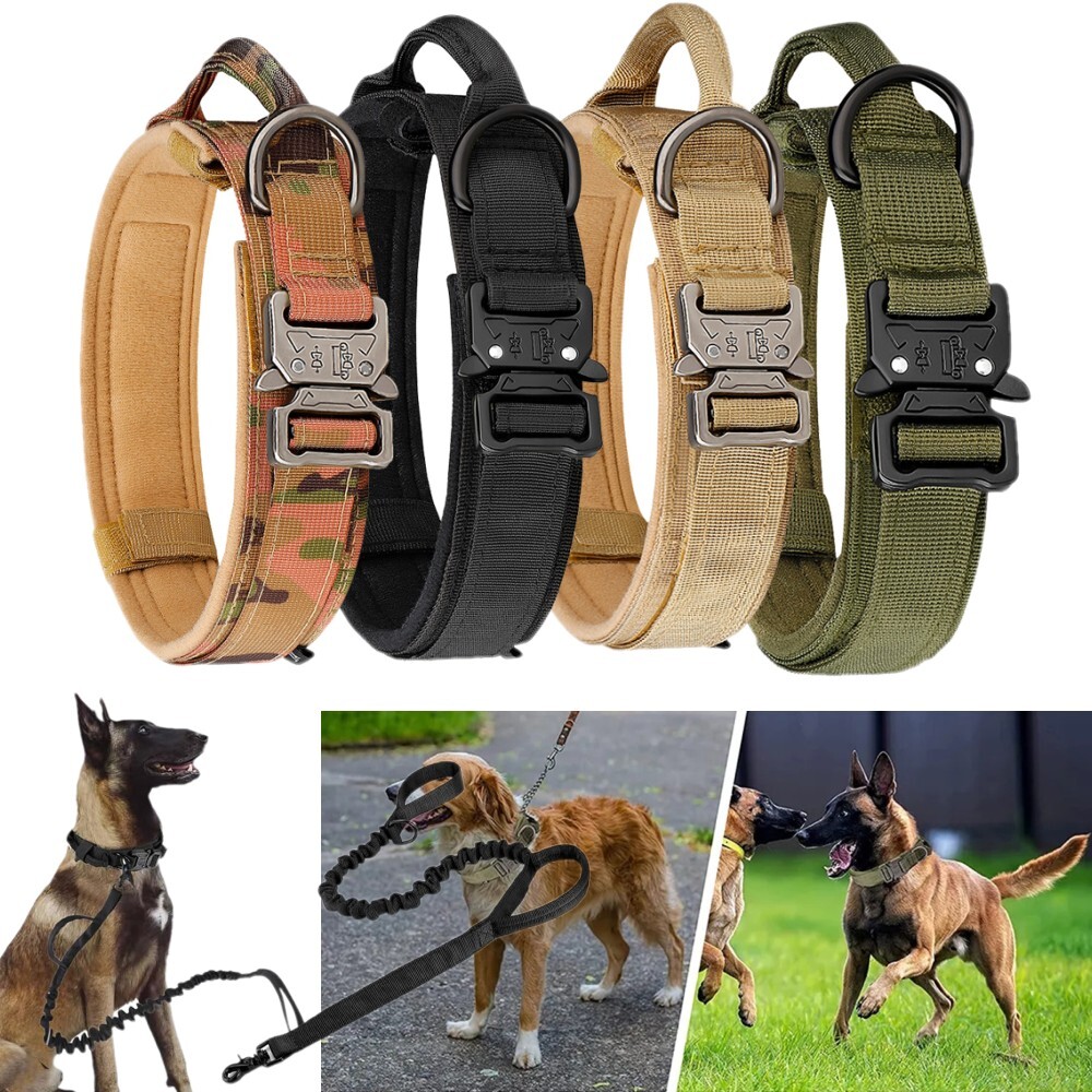 Tactical Dog Collar w/ Handle +Leash Heavy Duty Military Service Canine Training