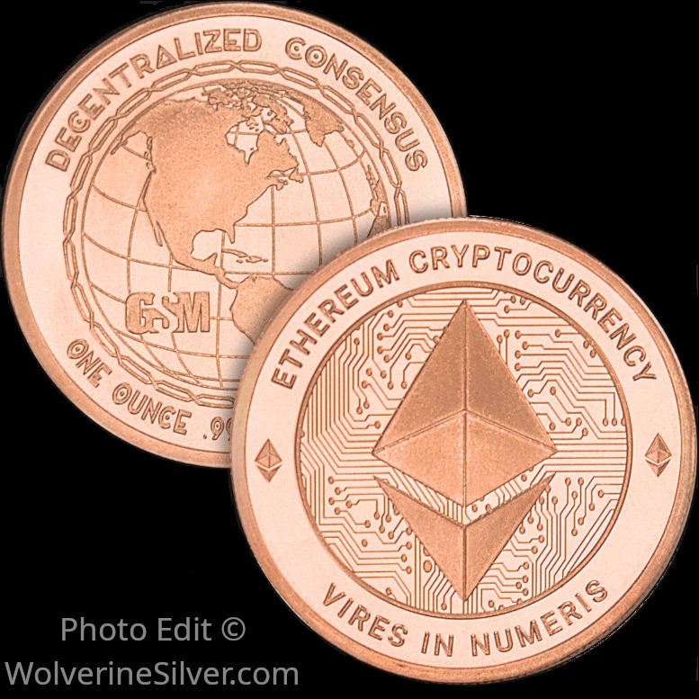 1 Oz. Solid .999 Fine Copper Round - Ethereum - Golden State Mint