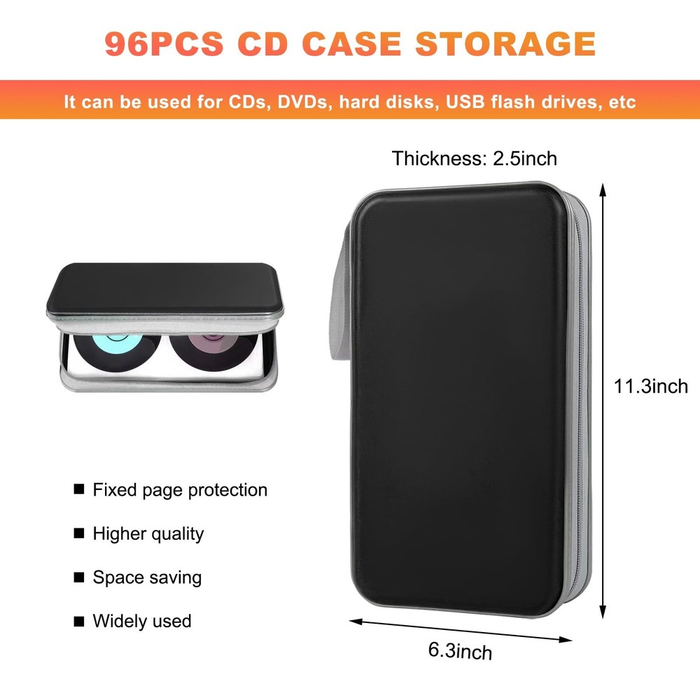 96 Capacity CD Case Organizer Portable Hard Plastic DVD Storage Holder Storage