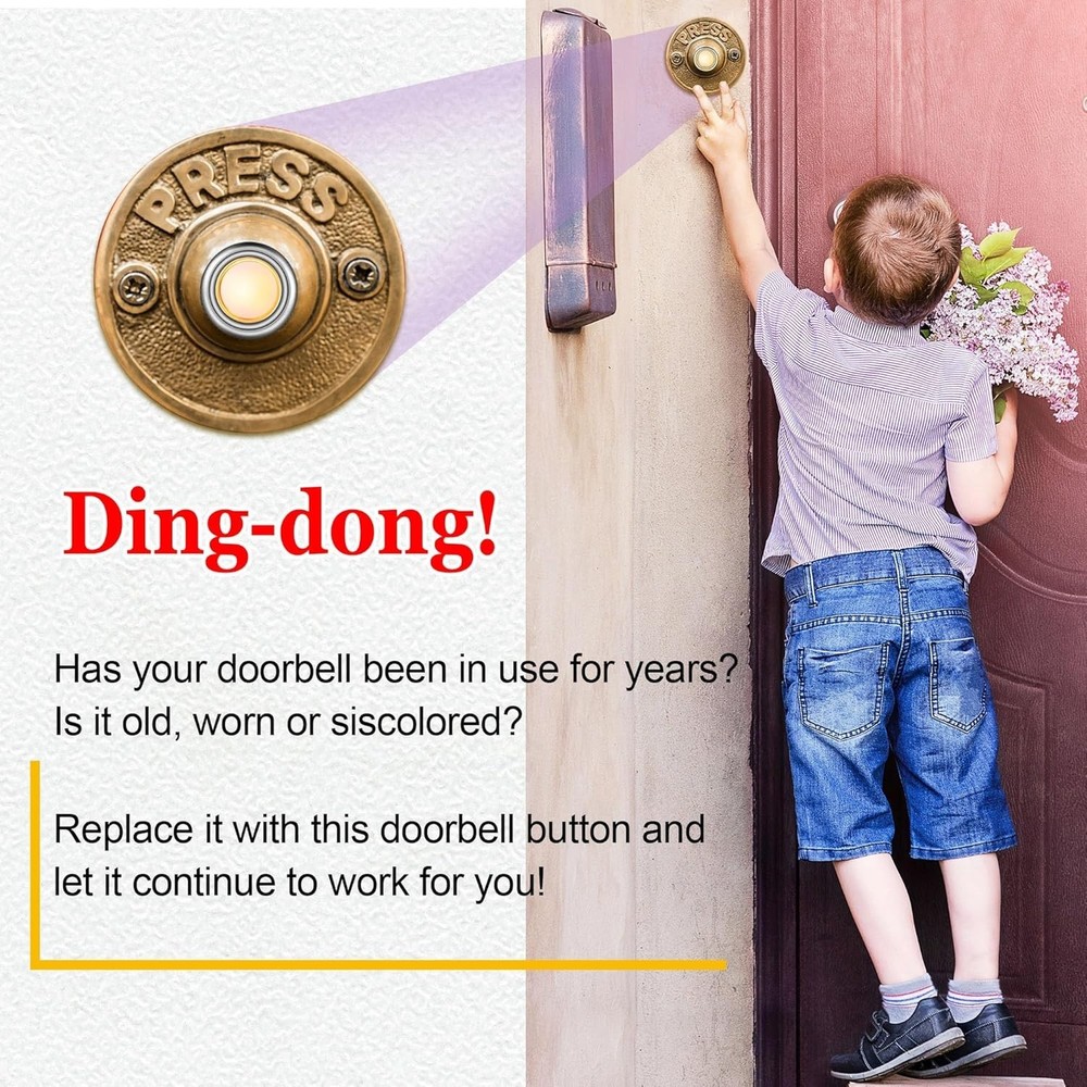 2 Pack Lighted Doorbell Button Replacement, Easy to Install (Silver, Yellow )