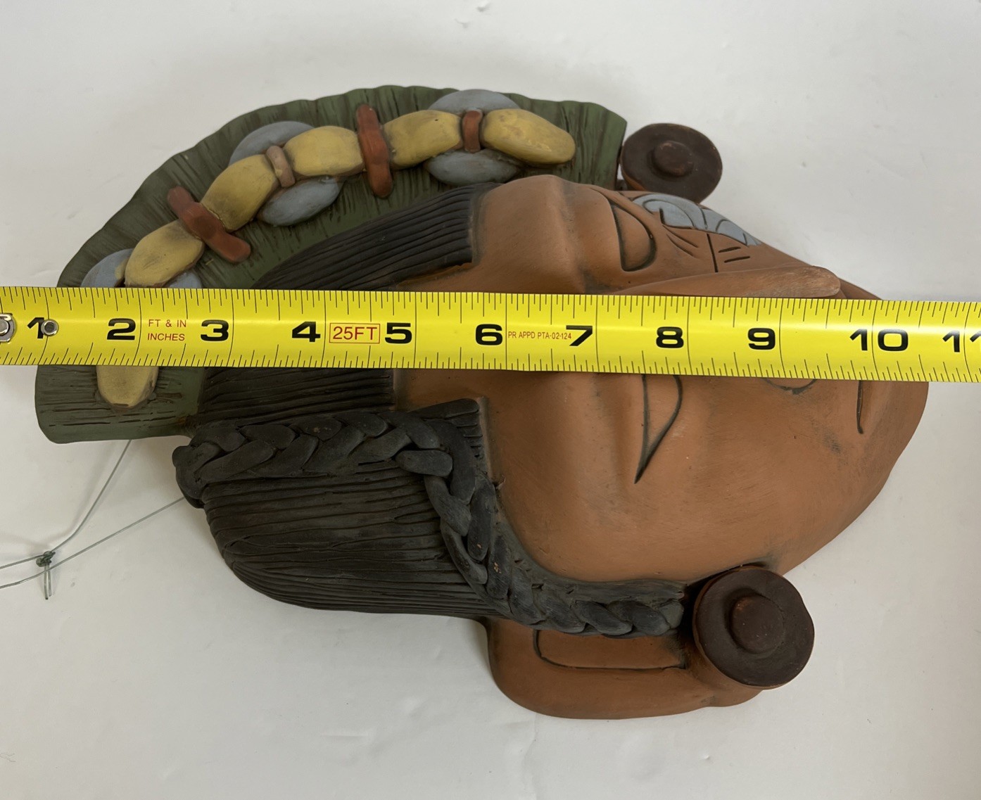 Folk Art Maya Mayan Terracotta Clay Handmade 11” Tribal Warrior Face Mask