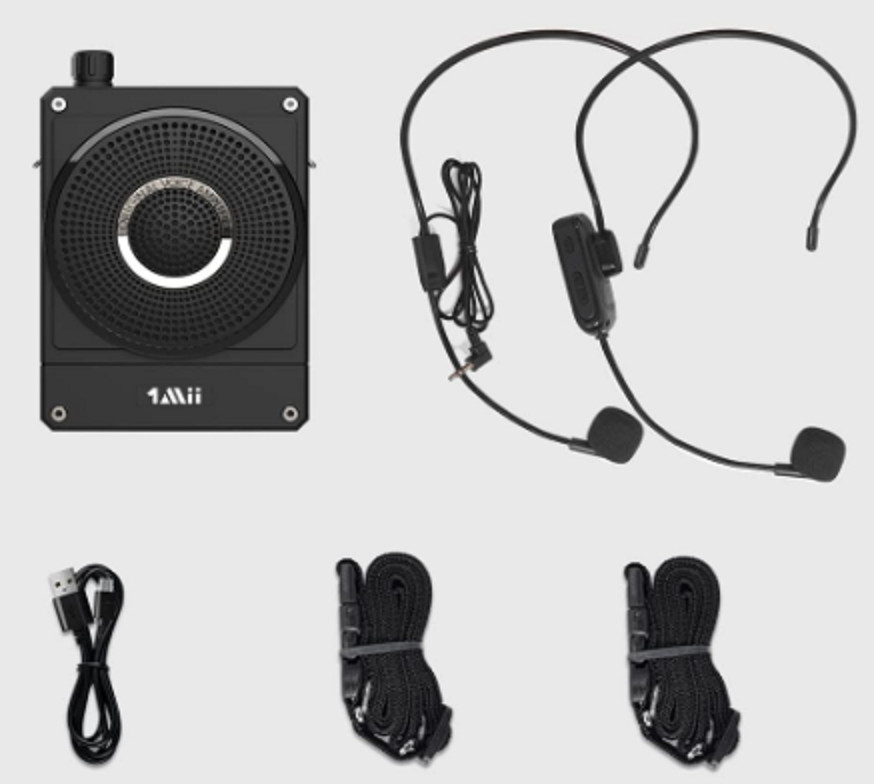 1Mii Voice Amplifier with Portable UHF Wireless Microphone Headset within 165 ft