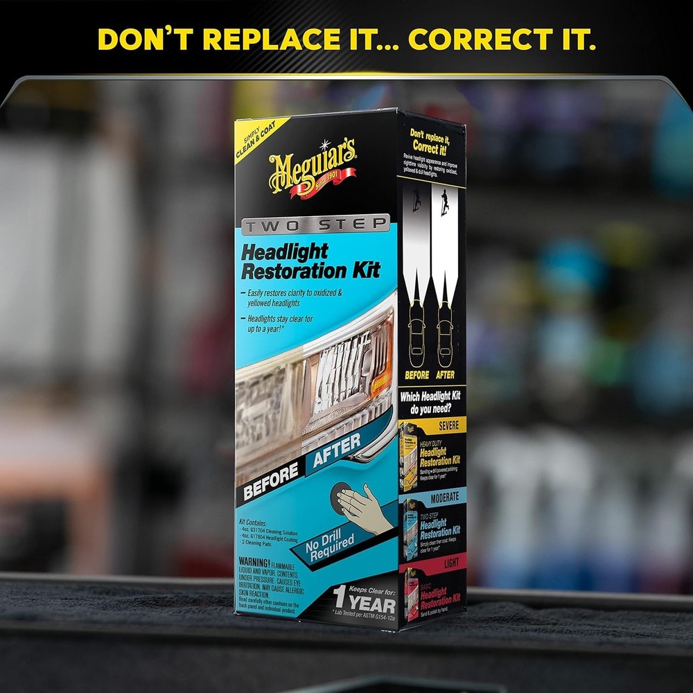 Meguiar's Two Step Headlight Restoration Kit, Clear – Cleaning Solution, 4 Count