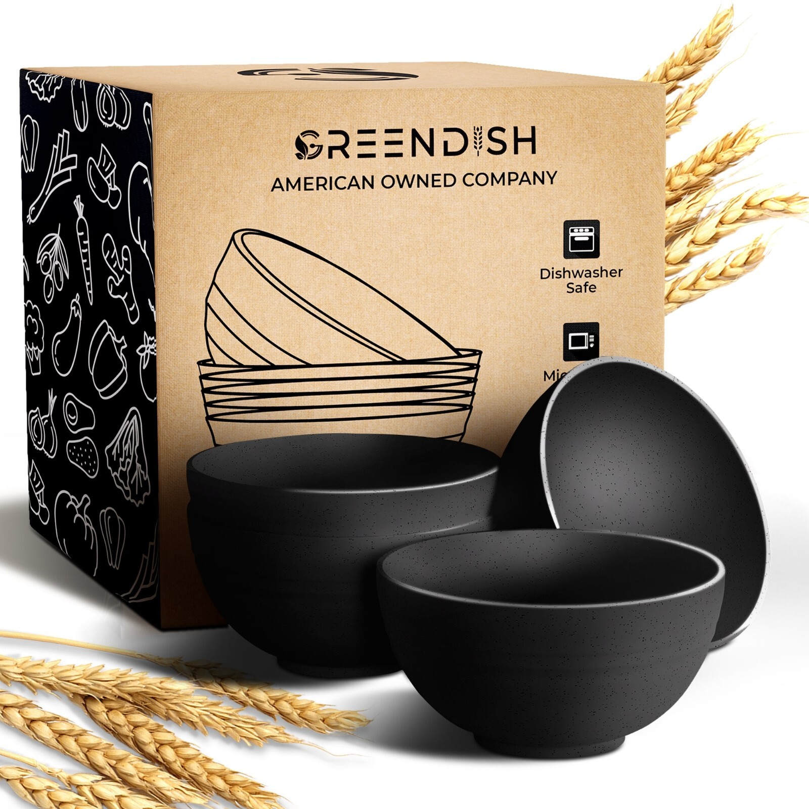 Wheat Straw Bowls Set of 4 Unbreakable Plastic Dishes Dinner Microwave Safe